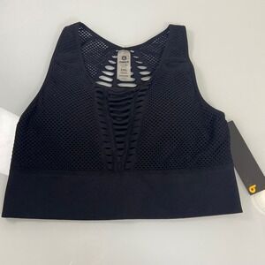 Mono B Black Mesh Cutout Racerback Sports‎ Bra Size 2XL Activewear Workout Top